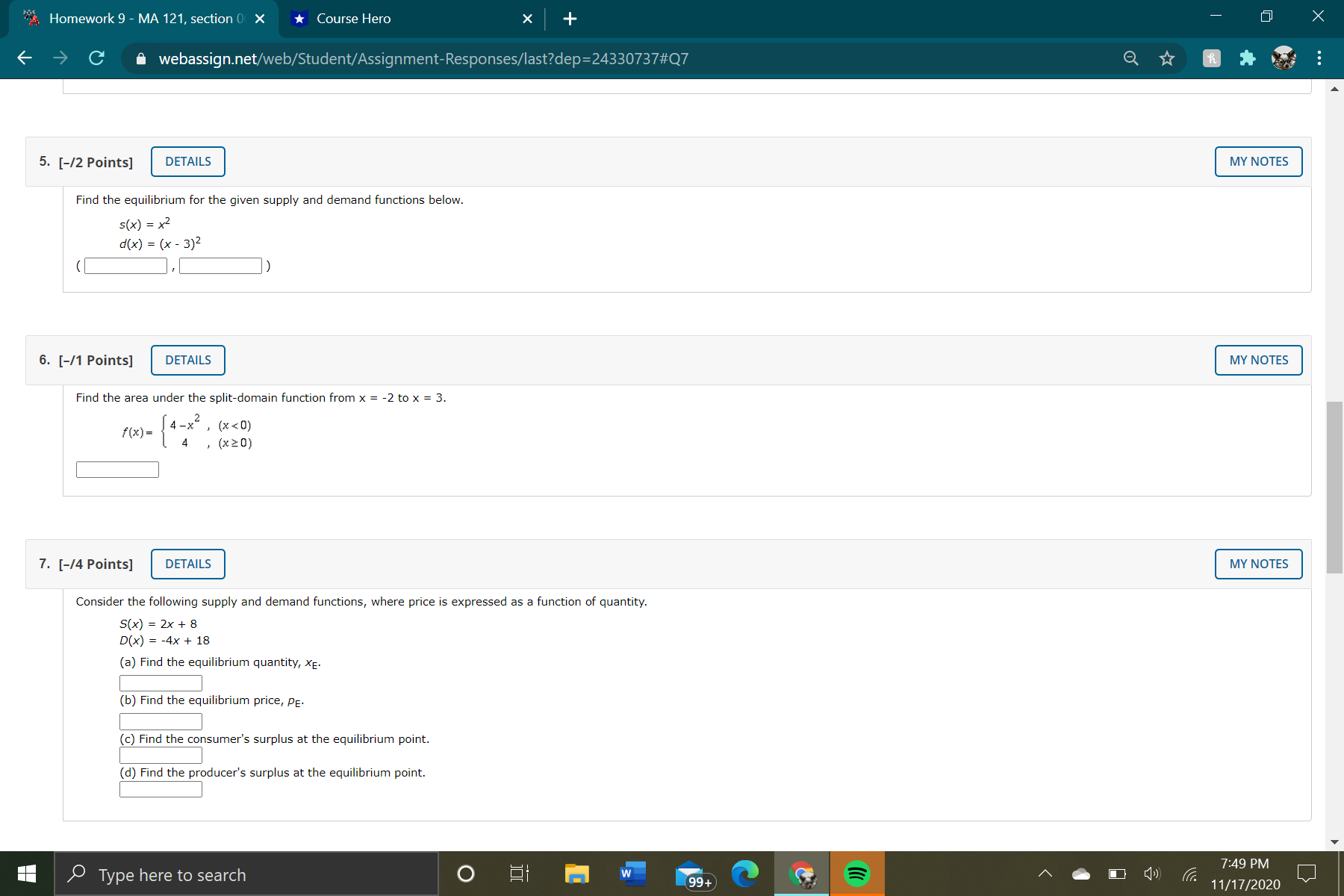 how do i solve these? "A Homework 9 - MA 121, section