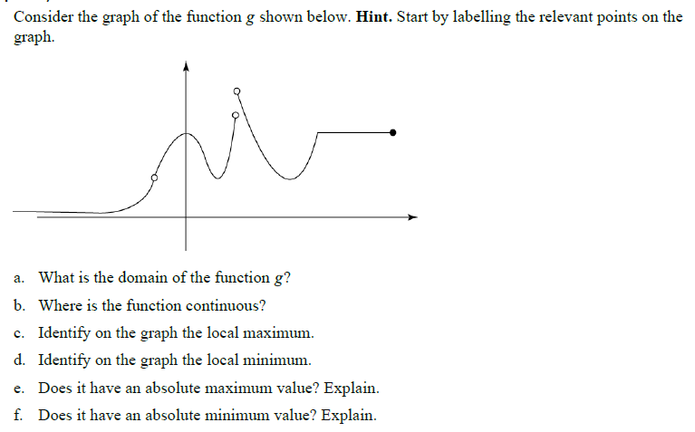  Consider the graph of the function g shown below. Hint. Start