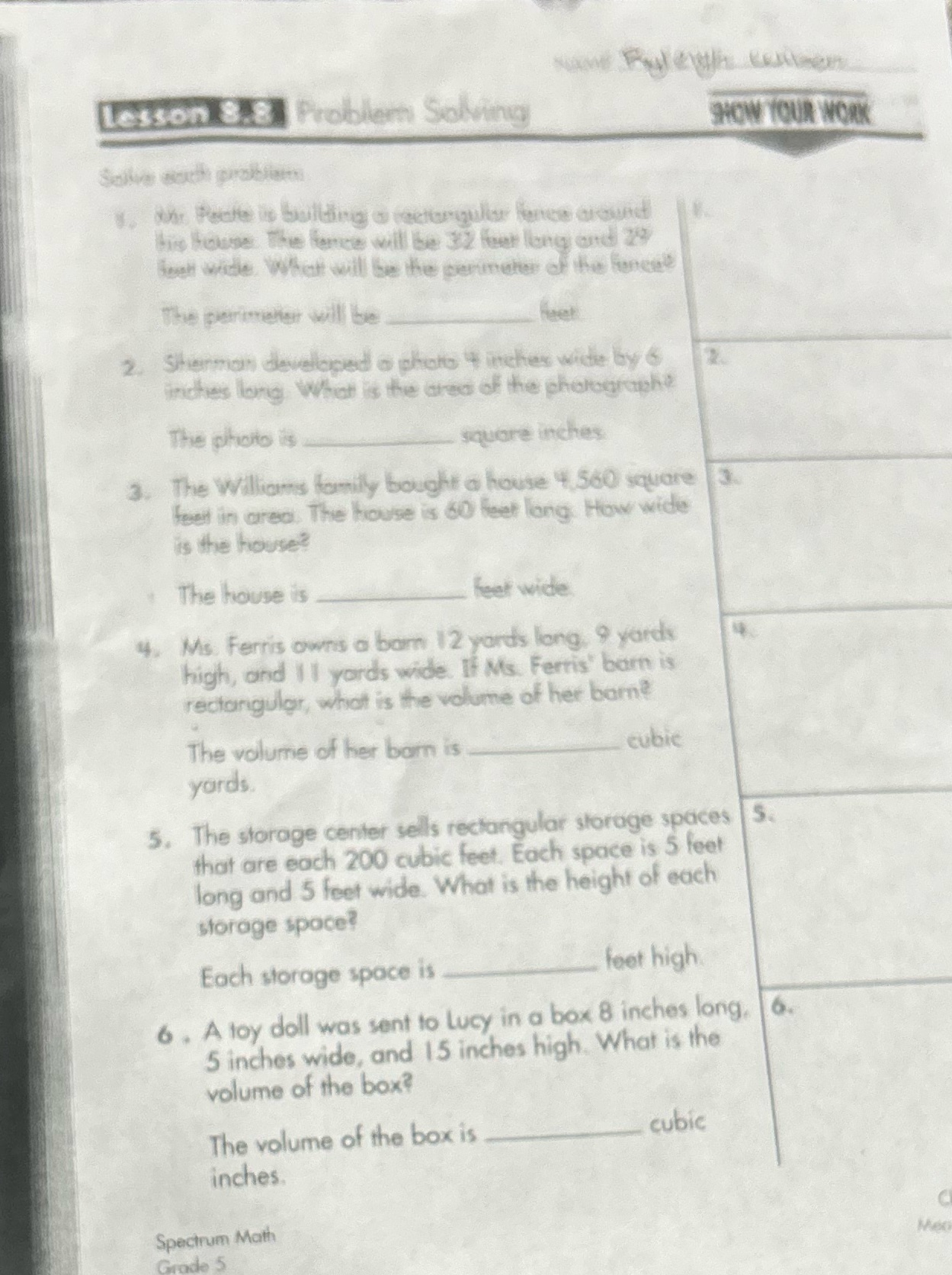 Lesson 8.8 Problem Solving SHOW YOUR WORK Sallie south problems his