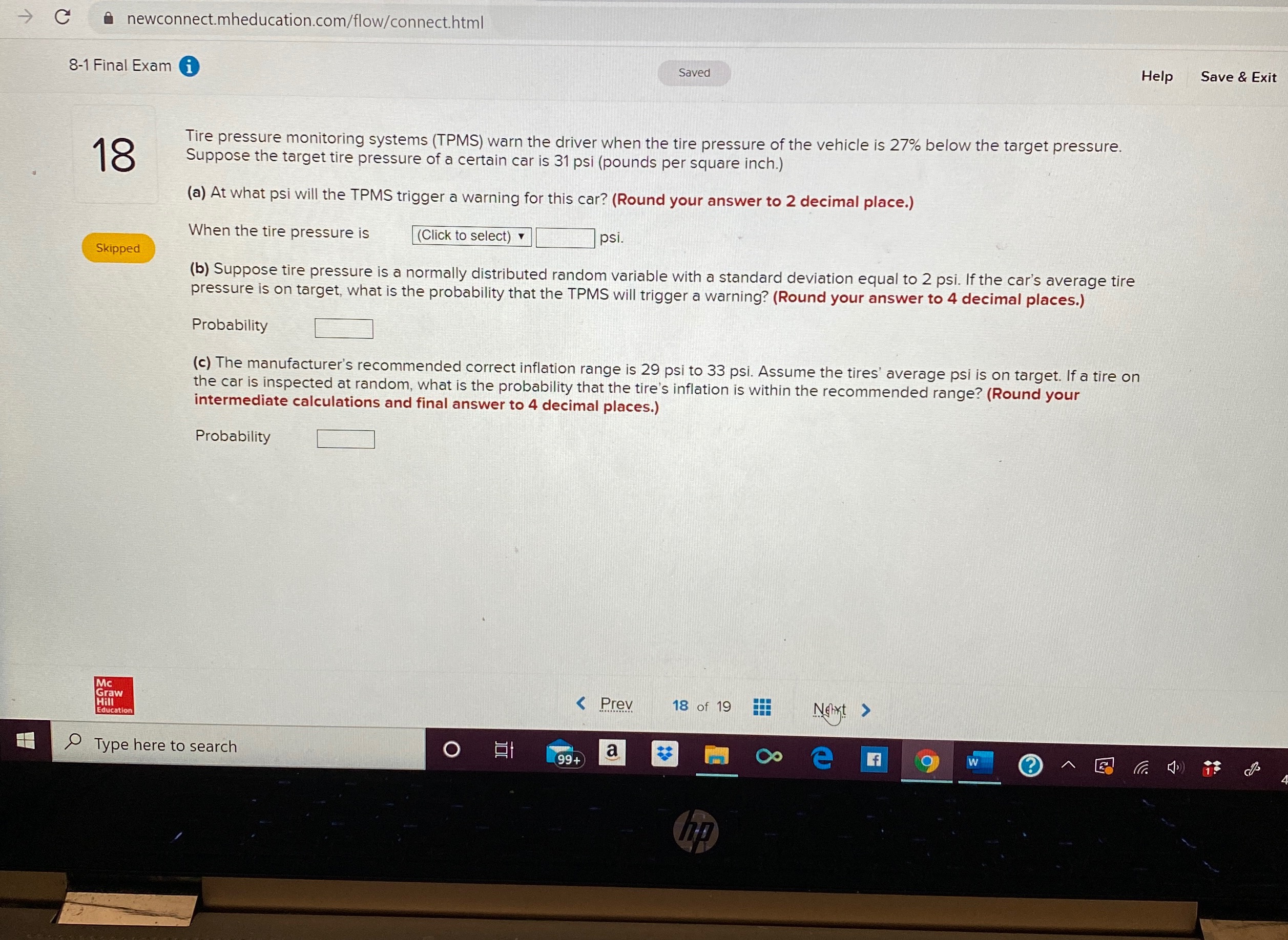 help please C a newconnect.mheducation.com/flow/connect.html 8-1 Final Exam i Saved Help Save