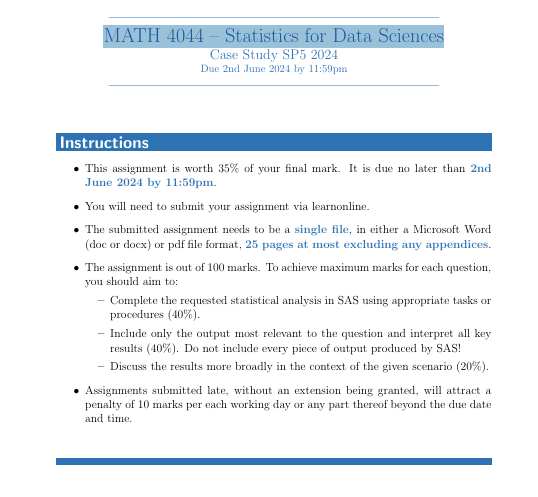  MATH 4044 - Statistics for Data Sciences Case Study SP5 2024