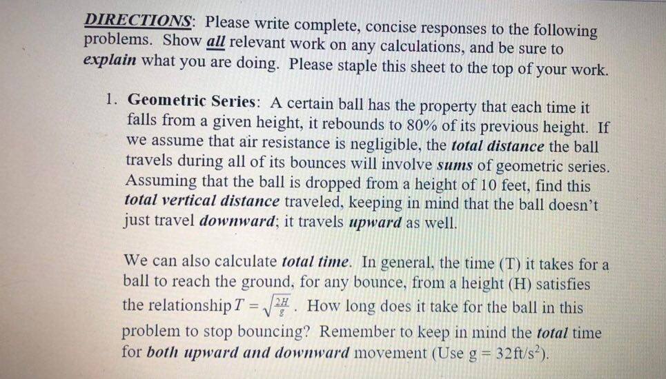 explain and write DIRECTIONS: Please write complete, concise responses to the following