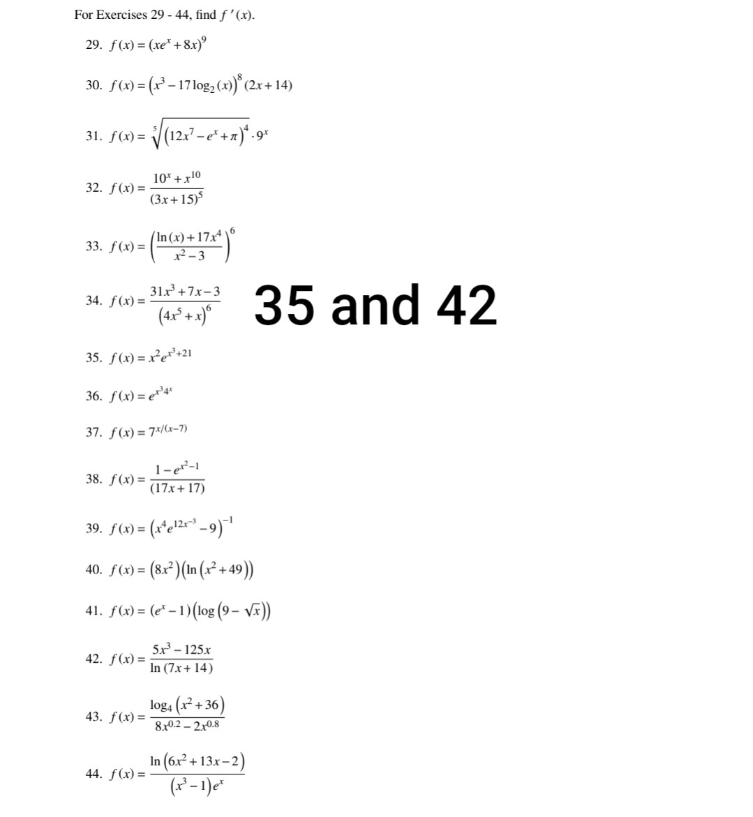 g =(126+33x)" 1,5 ,1 1 and 12 3. f(=(8t+e') d 5 For