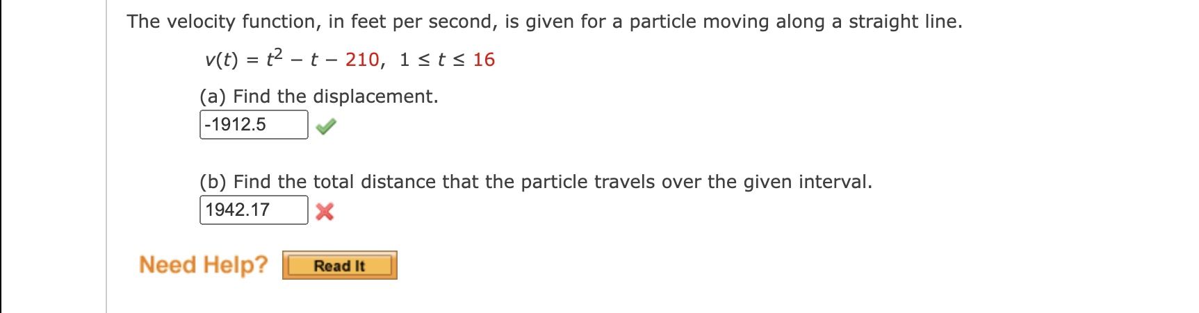 The velocity function, in feet per second, is given for a