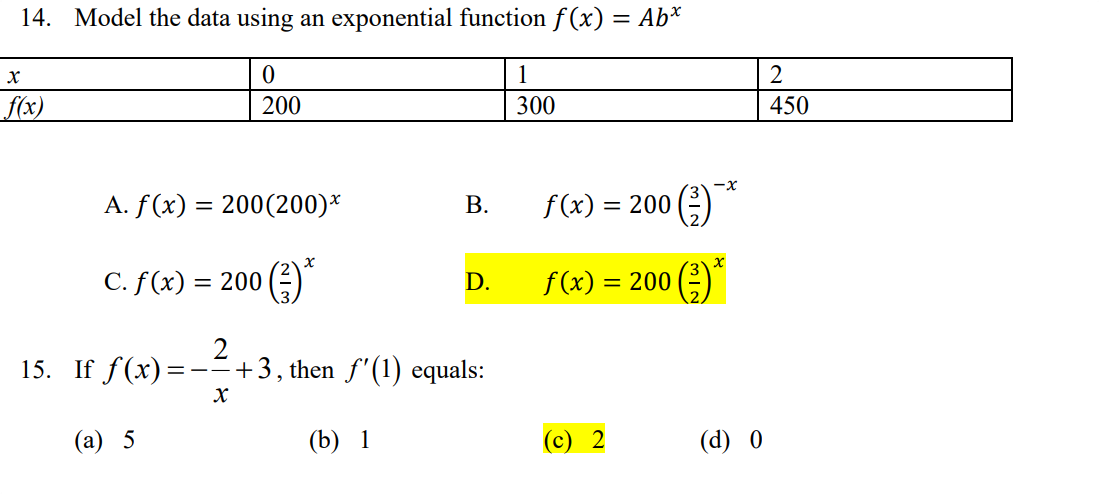  14. Model the data using an exponential function f(x) = Ab*