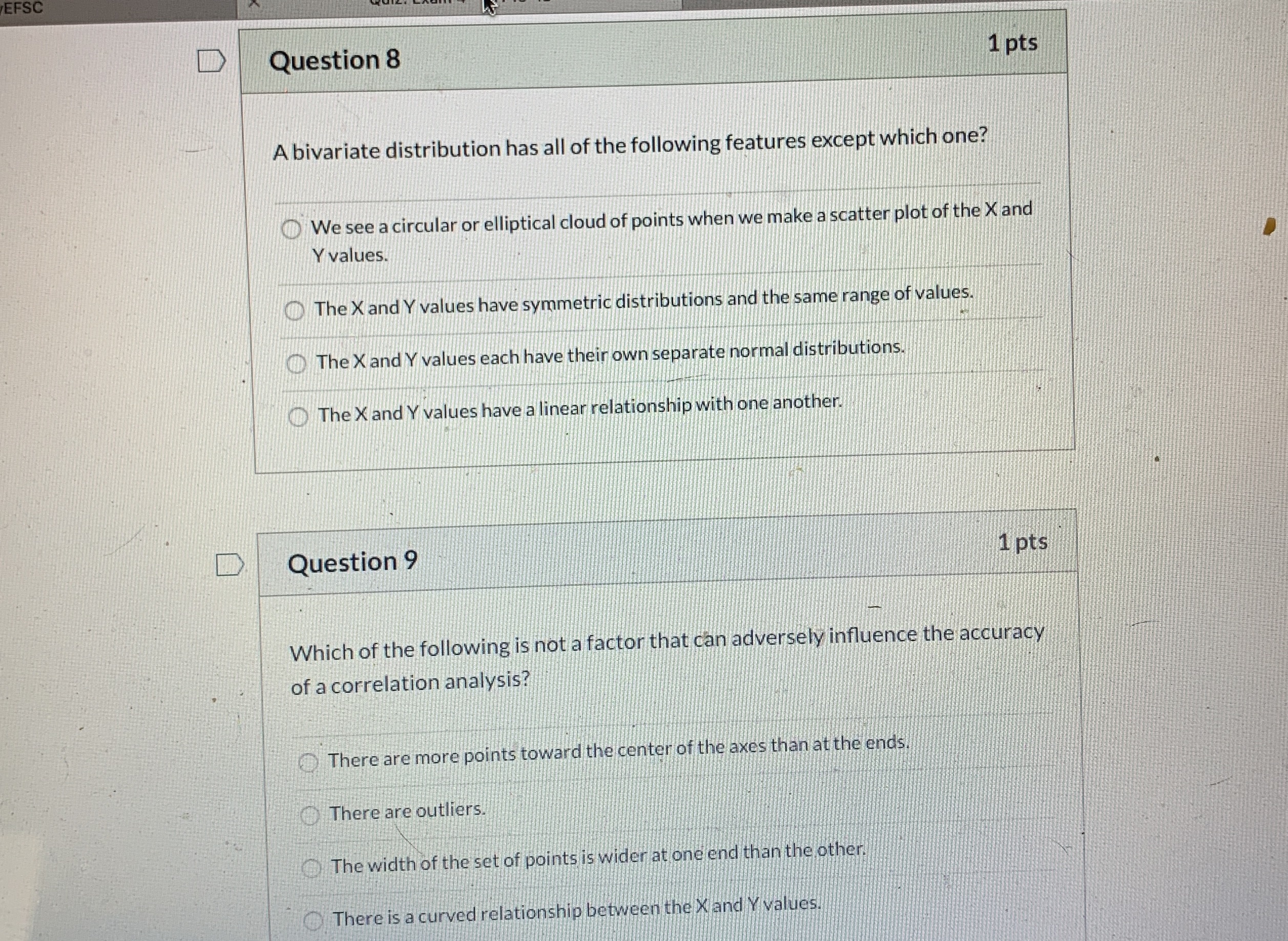 Need help with 8 & 9! Thank you! EFSC Question 8 1