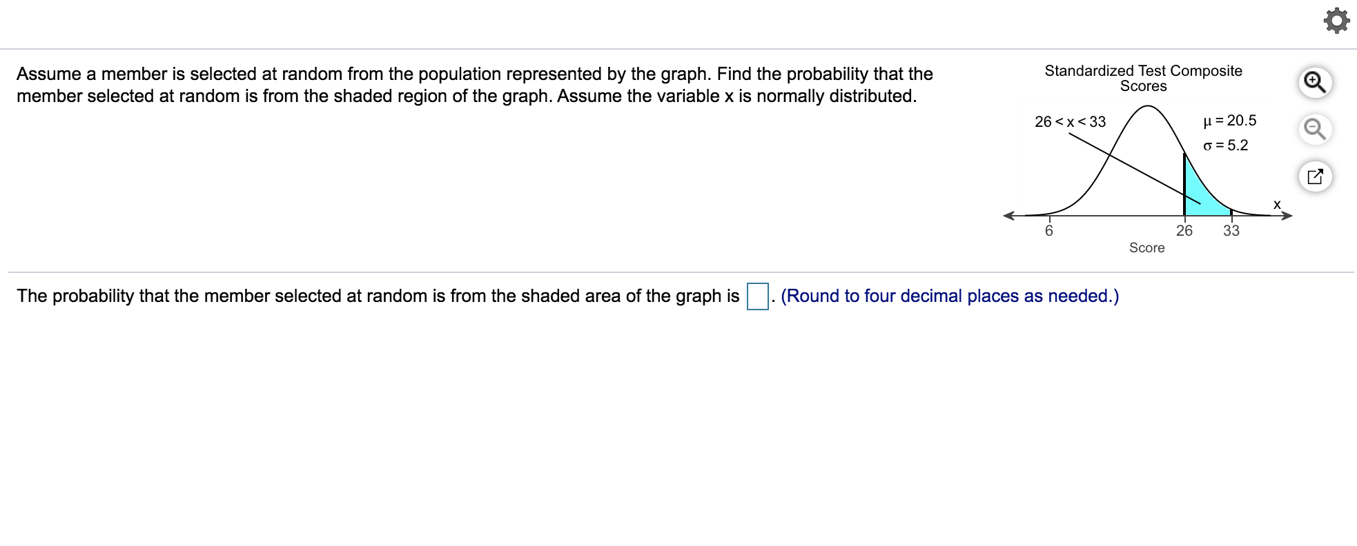 mean p= 85 and standard deviation 6 = 5. Find the indicated