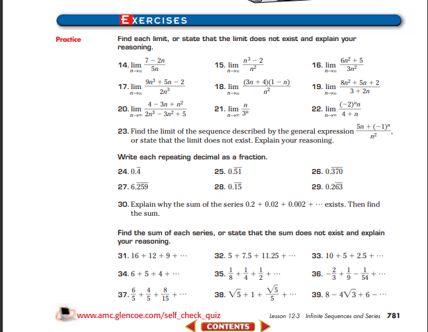 Please help me do Section 12-3, page 781, exercises 14, 16, 18,