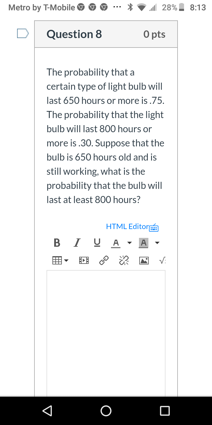 probabilities: P(A) = .30, P(B) = .45, P(An B) = .15. Find