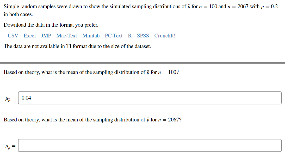  Simple random samples were drawn to show the simulated sampling distributions