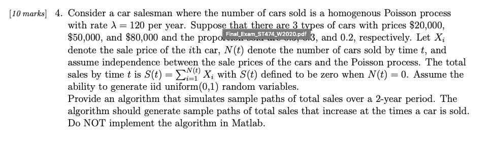 Question from Monte Carlo methods [Jamar-ks] 4. Consider a. car salesman where