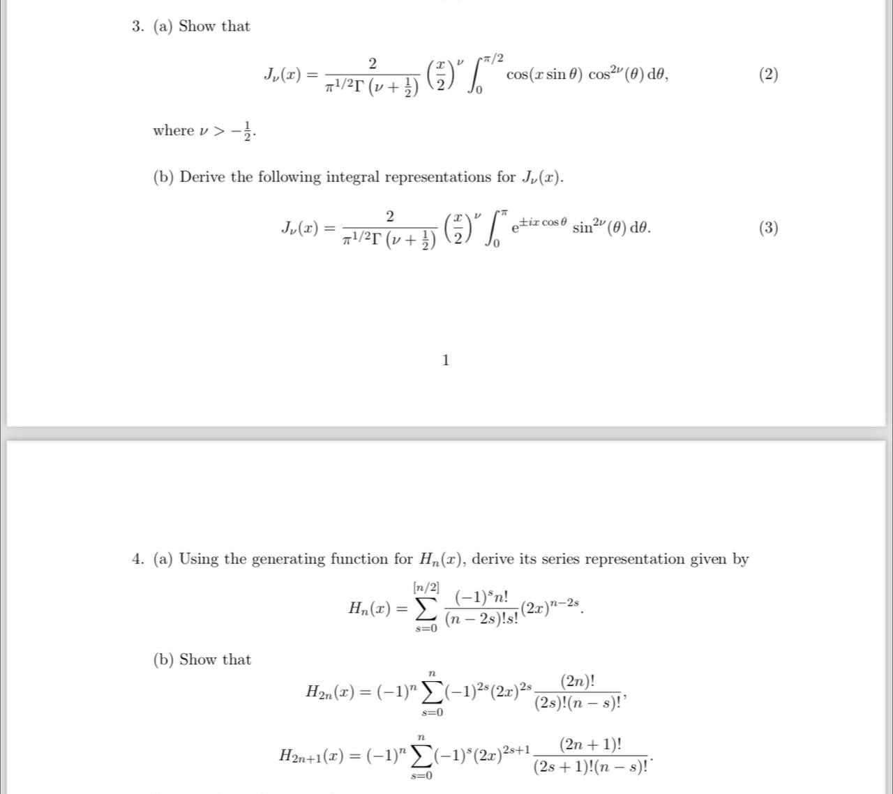  3. (a) Show that Ju(I) = - 2 71/25 (v +