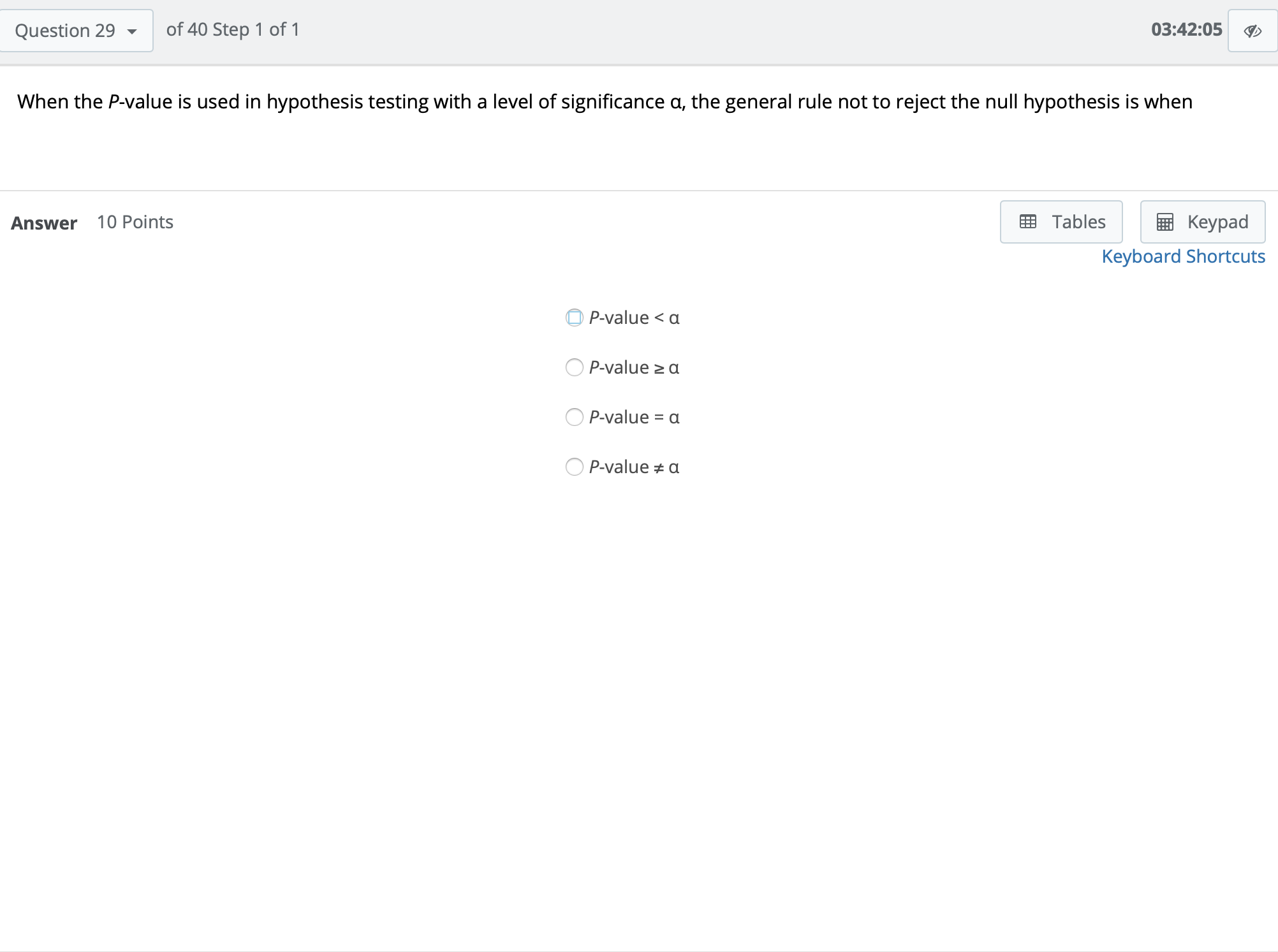 region or the critical region. True or false? Answer 10 Points Tables