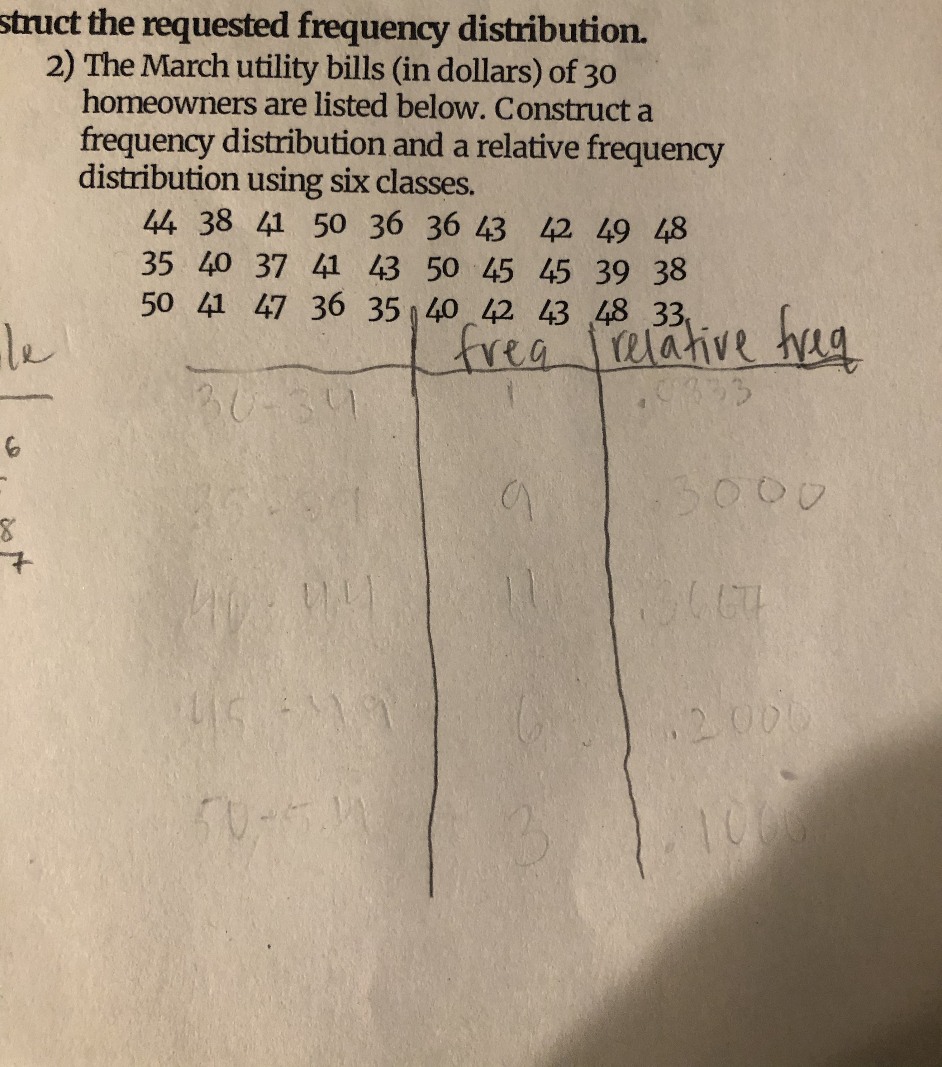 please help me with homework struct the requested frequency distribution. 2) The