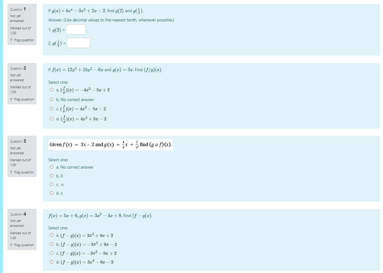 help me answer this question answer Question 1 If g(x) = 414