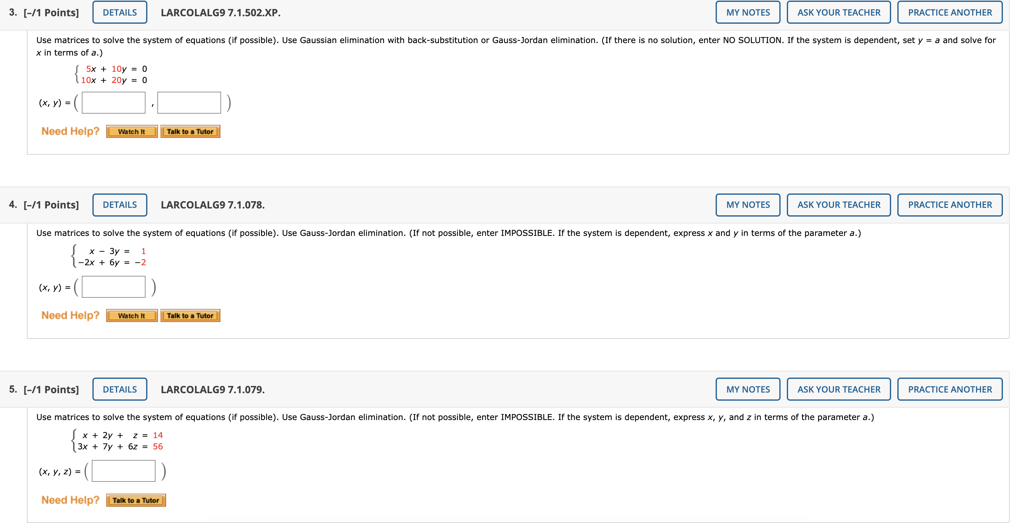 please help answer ASK YOUR TEACHER PRACTICE ANOTHER Use matrices to solve