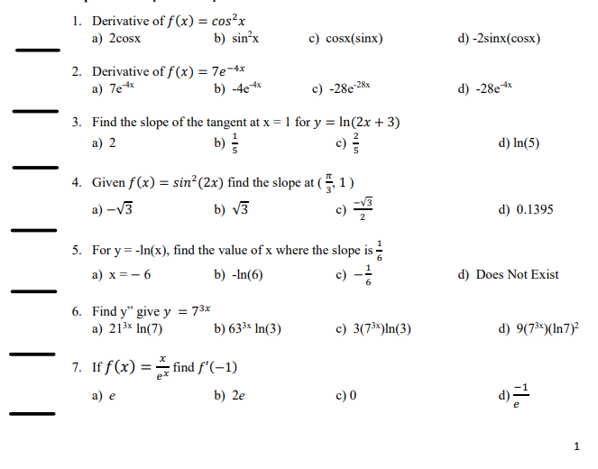 \f\fTrue or False: 11. The derivative of a sinusoidal function is