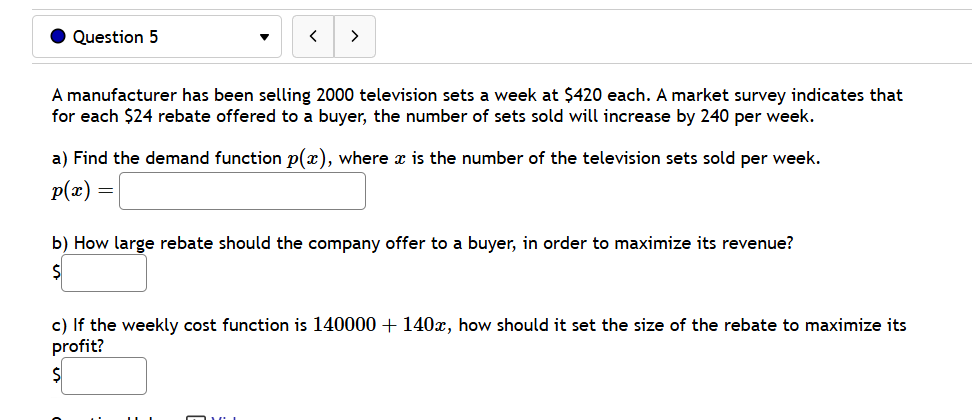 Find the production level that will maximize profit. @ Question 4 v