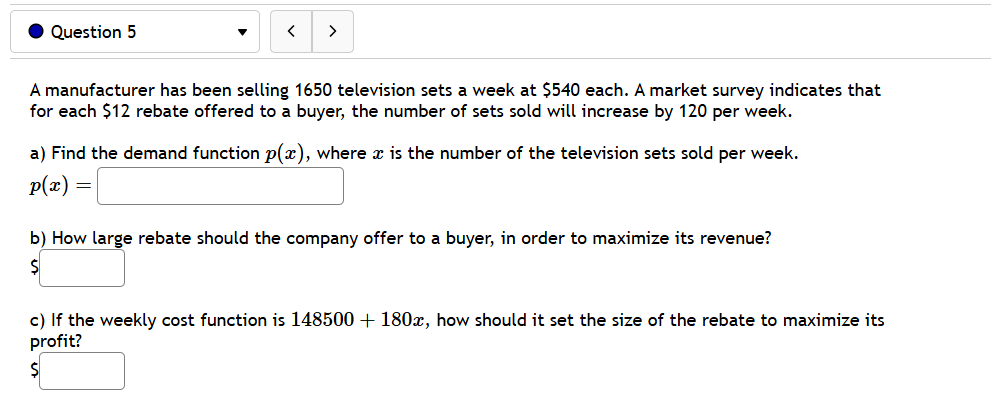 function p(z), where x is the number of the television sets sold