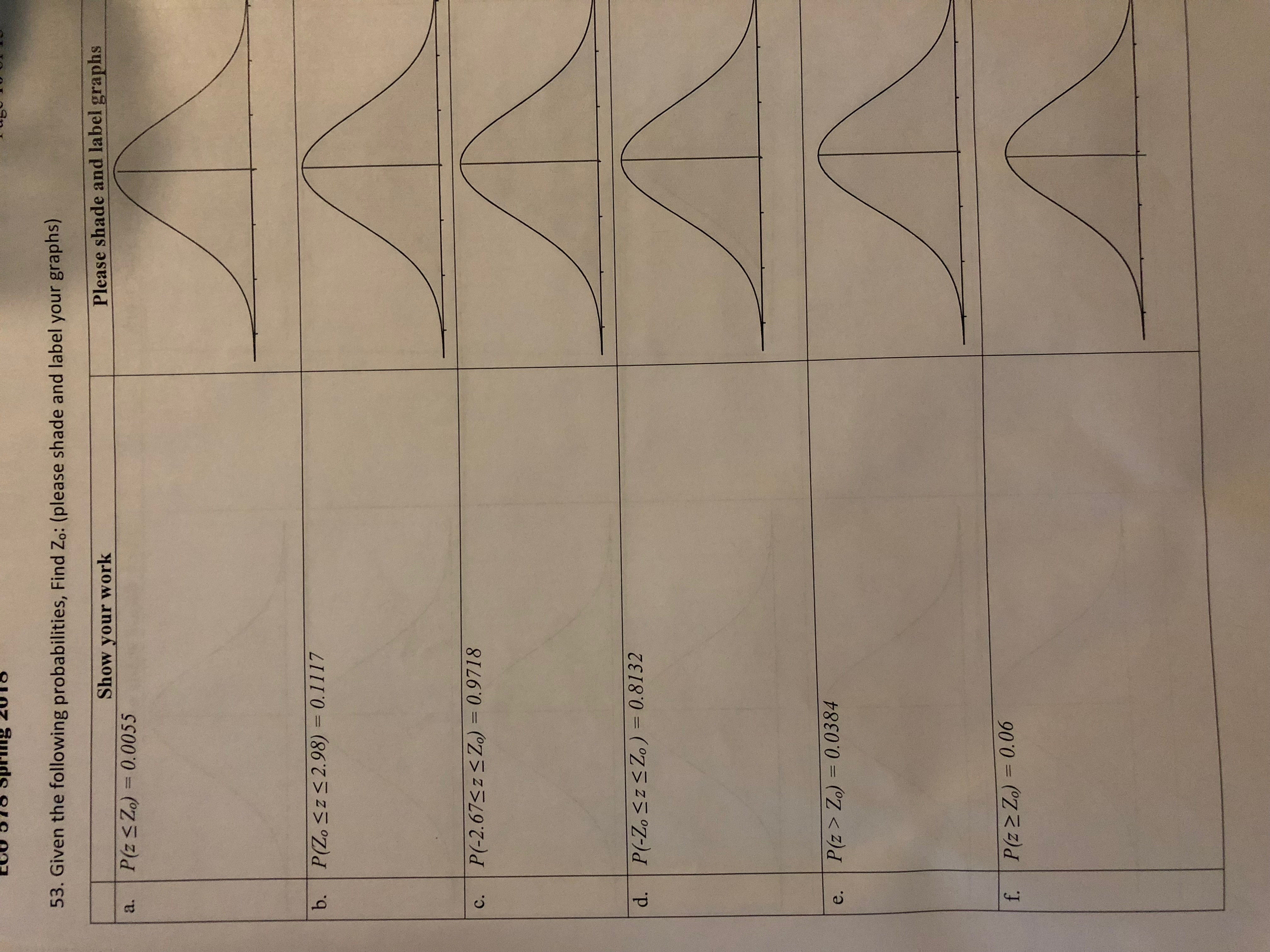 Work must be shown for the given probabilities in the attachment. \f