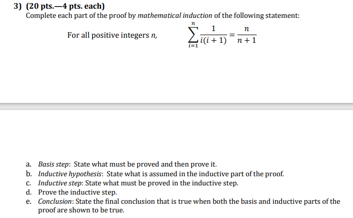 need typed solution 3) (20 pts.-4 pts. each) Complete each part of