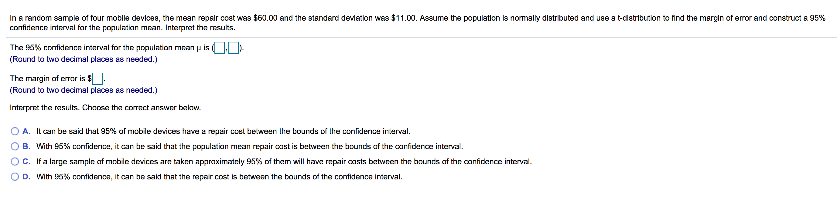 please answer In a random sample of four mobile devices, the