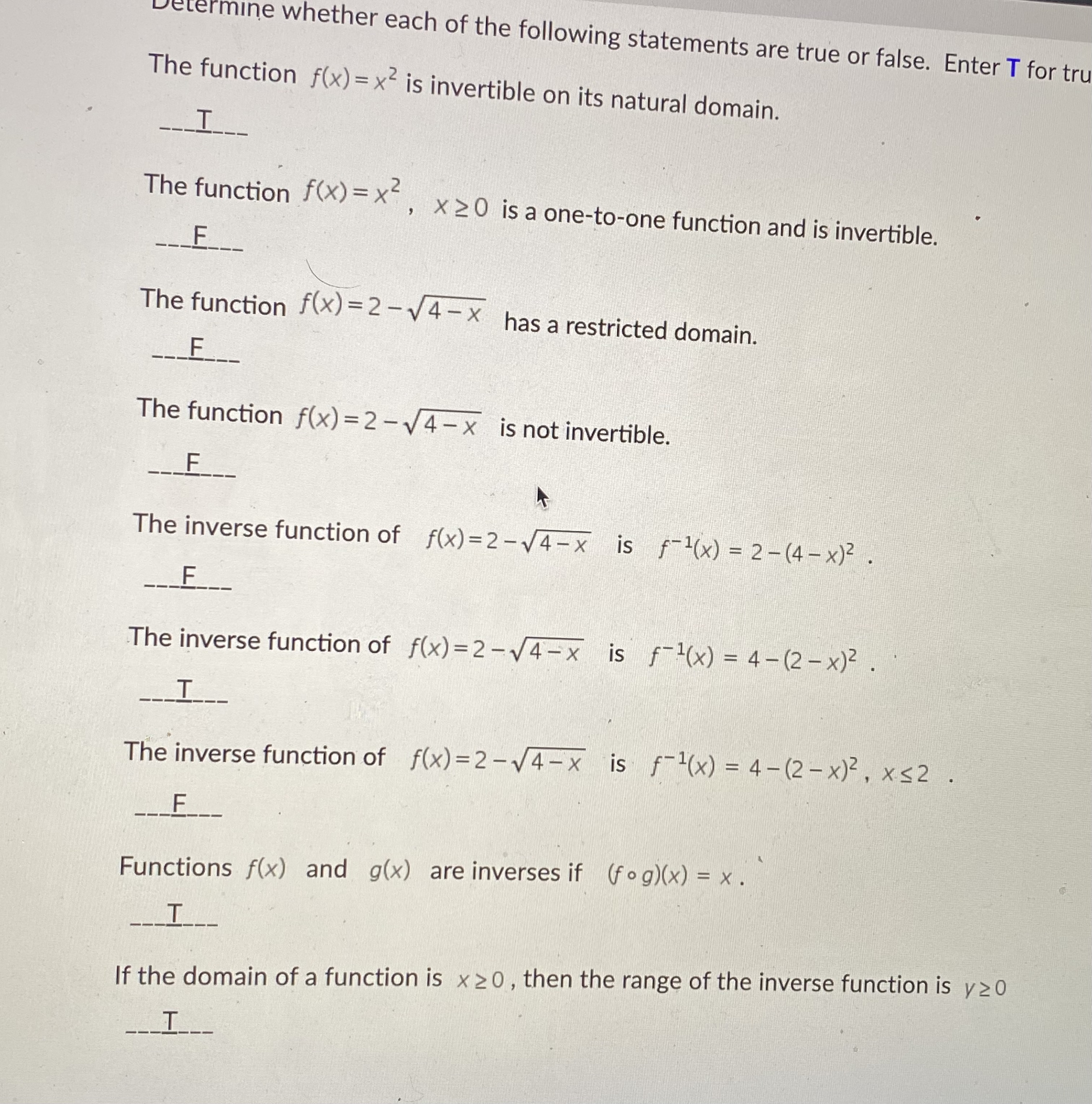 use the correct notation.Question 1 Refer to the functions given in part