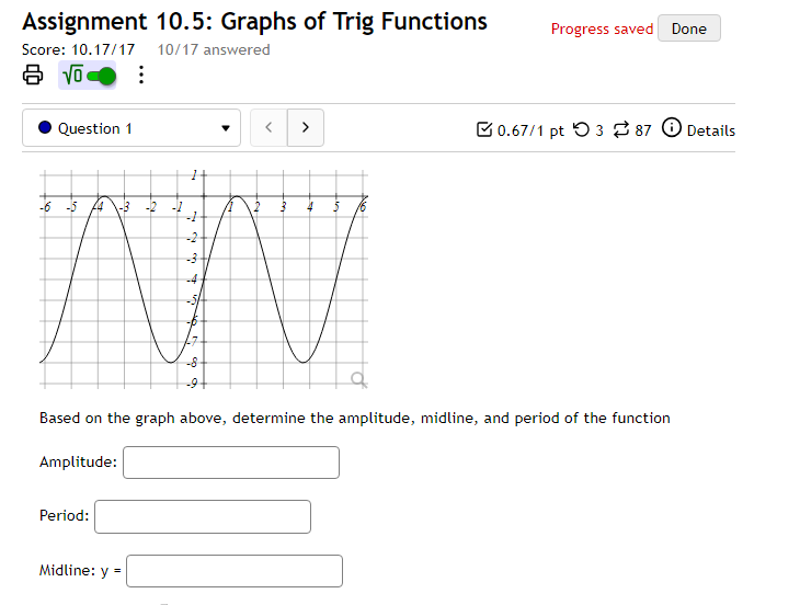 Assignment 10.5: Graphs of Trig Functions Progress saved Done Score: 10.17/17