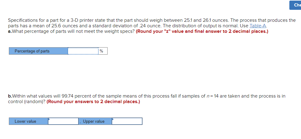 Che Specifications for a part for a 3-D printer state that