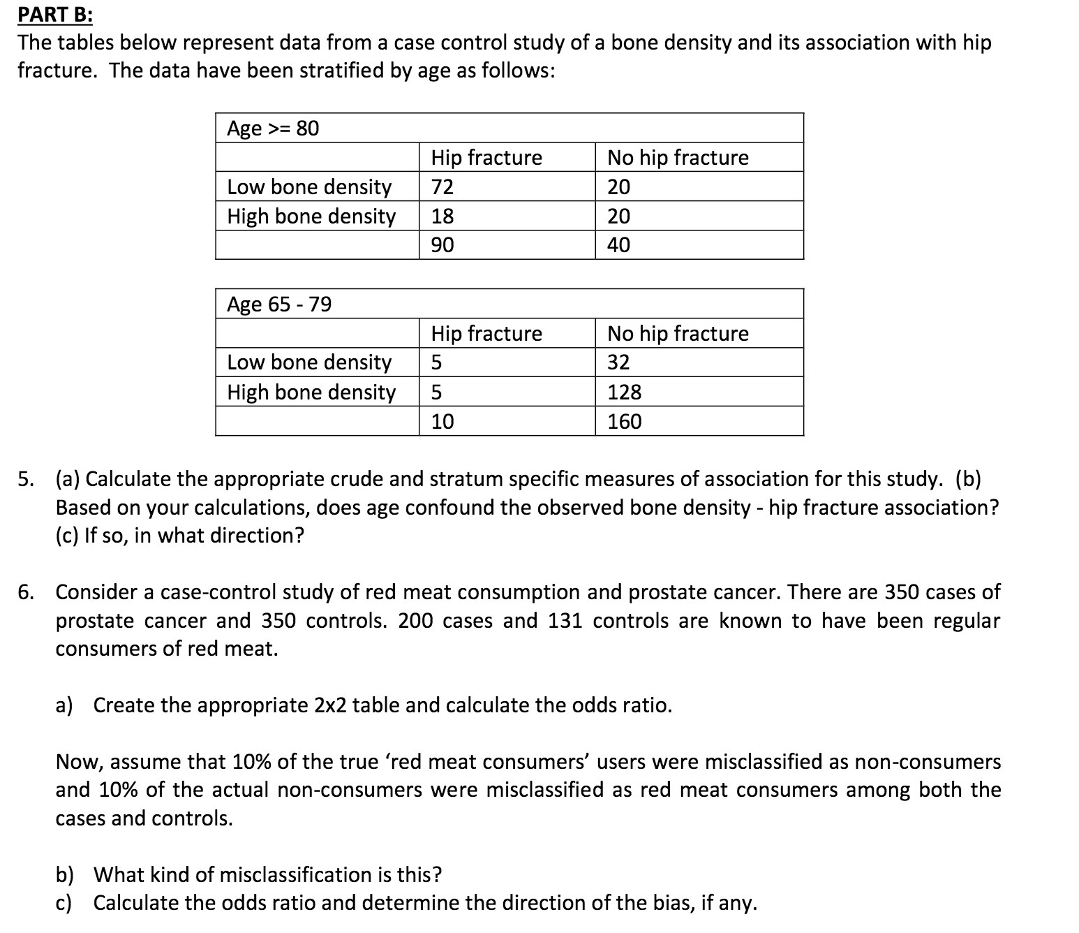  PART B: The tables below represent data from a case control