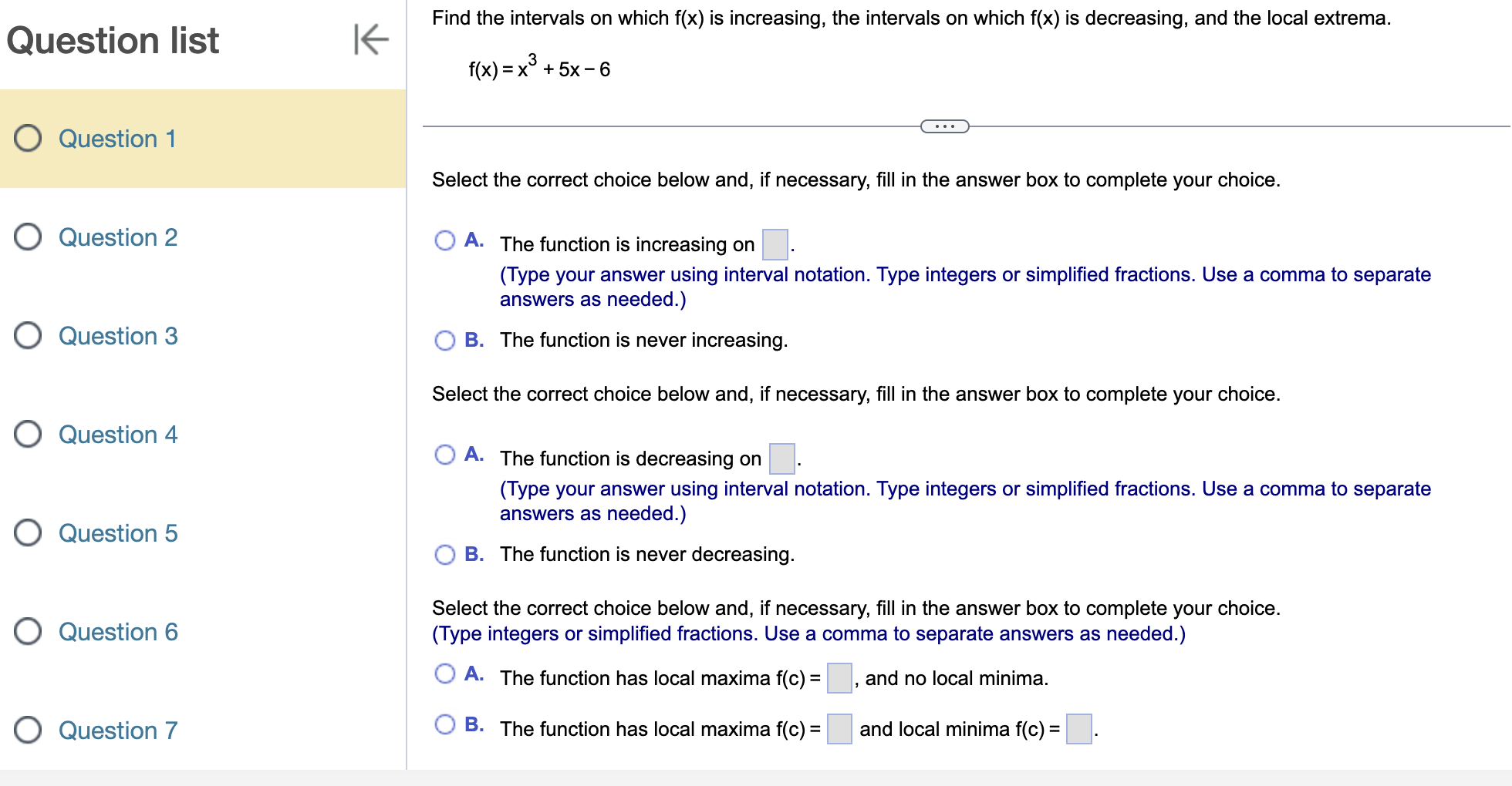 Find the intervals on which f(x) is increasing, the intervals on