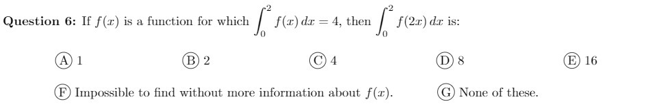 Question 6: If f(x) is a function for which f(x) dr