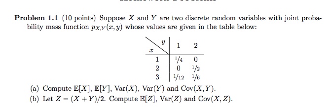  Problem 1.1 (10 points) Suppose X and Y are two discrete