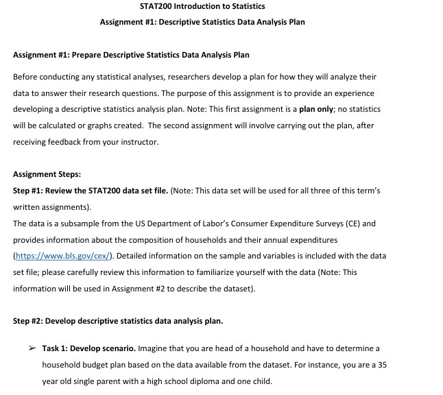  STATEN Introduction to Statistics Assignment #1: Descriptive Statistics Data Analysis Plan
