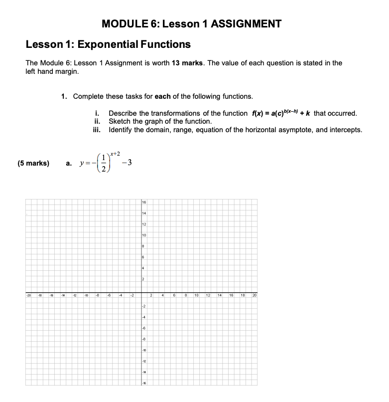  MODULE 6: Lesson 1 ASSIGNMENT Lesson 1: Exponential Functions The Module