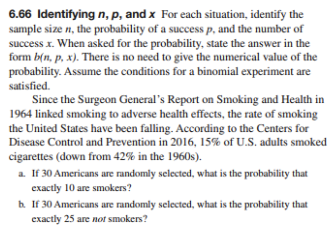 Attached is the problem I need help with! 6.66 Identifying n, p,