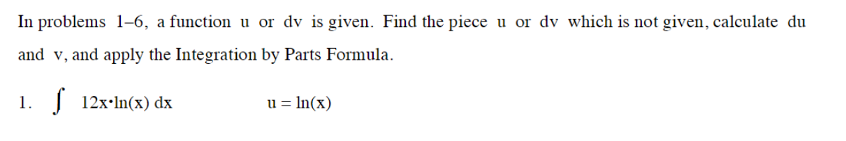 In problems 1-6, a function u or dy is given. Find