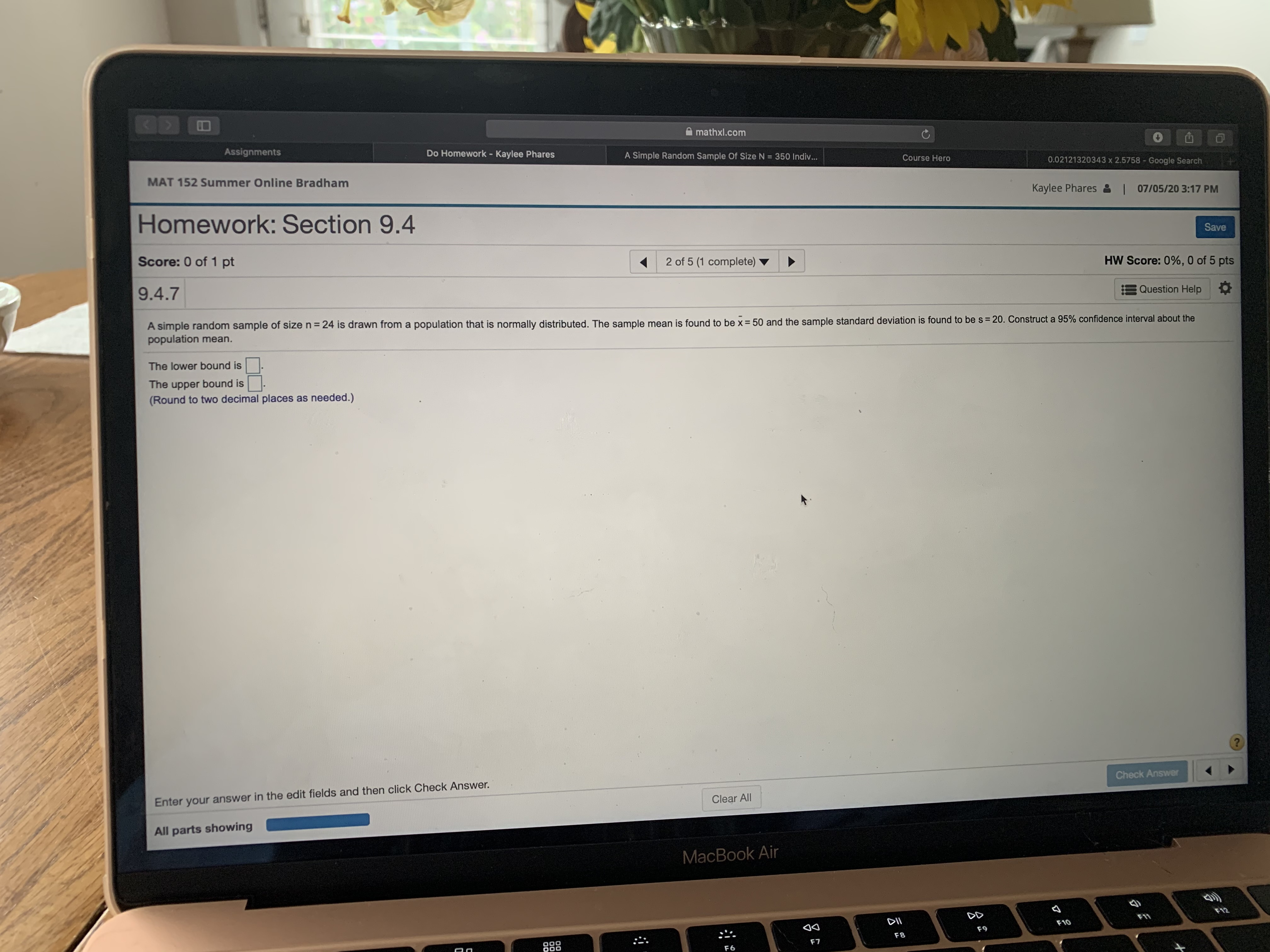 am stuck. Thanks! mathxl.com Assignments Do Homework - Kaylee Phares A Simple