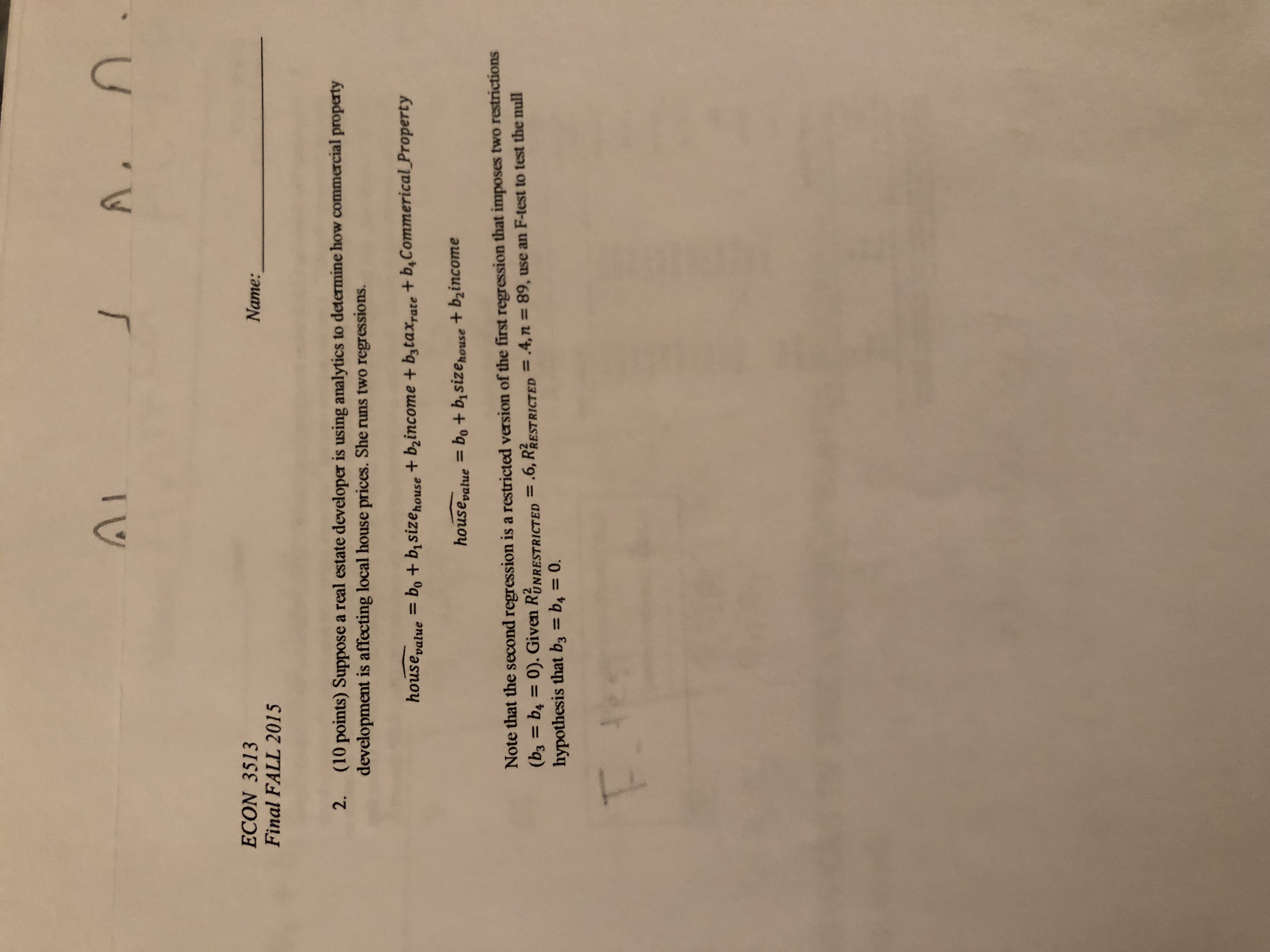  al A a ECON 3513 Final FALL 2015 2 . (