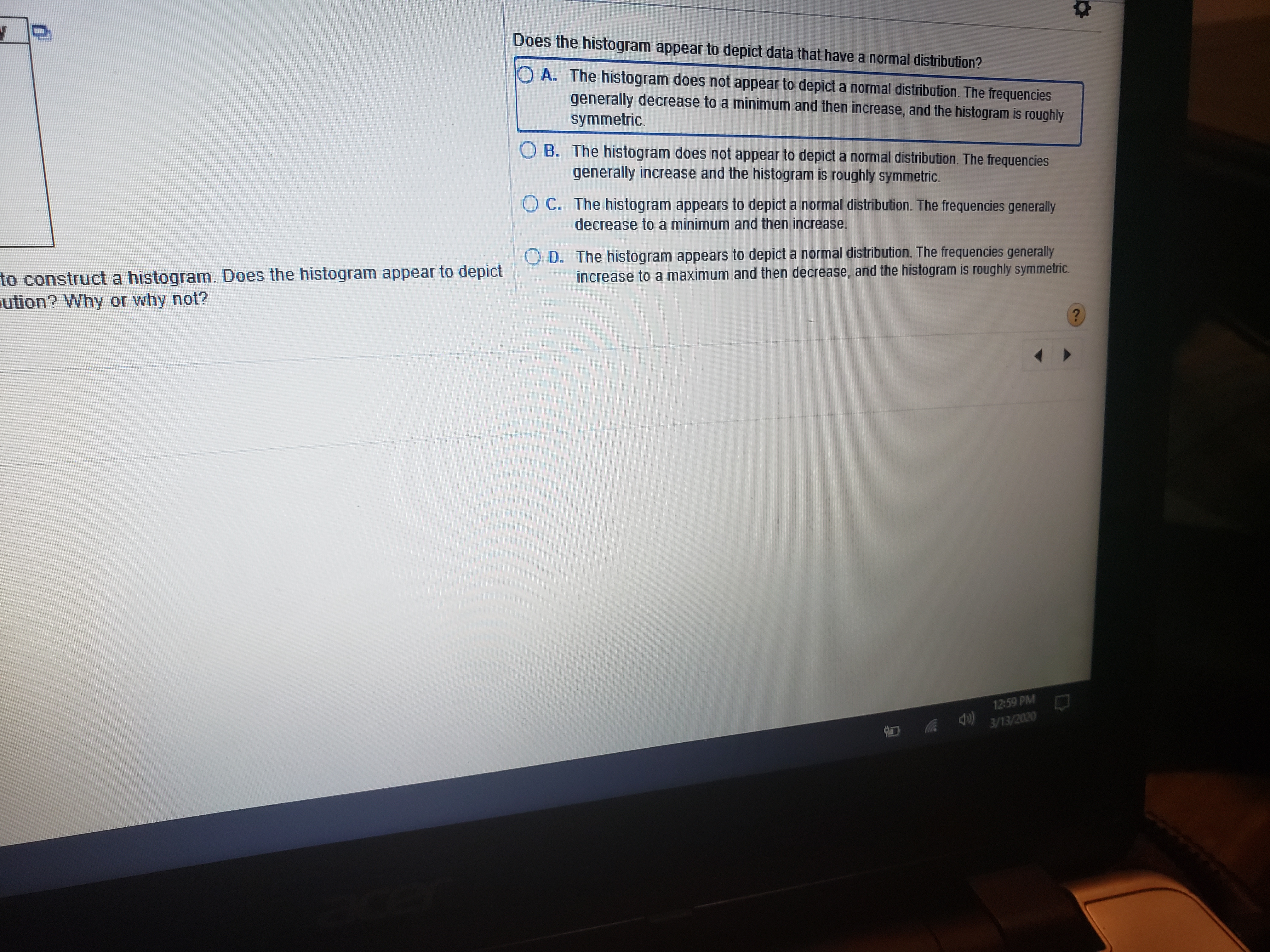 correct histogram below. Weight (g) Frequency OA. 20 6.000-6.049 Frequency 15- 6.050-6.099