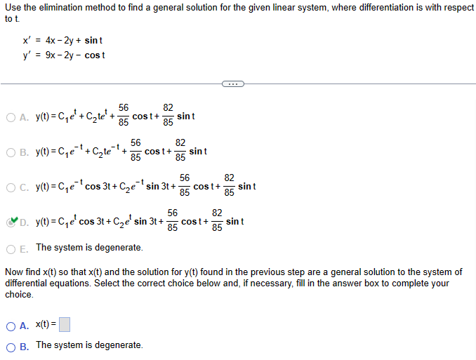  Use the elimination method to find a general solution for the