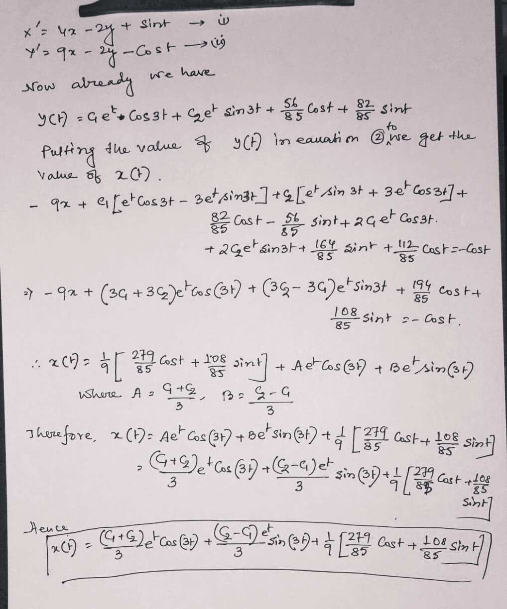 given linear system, where differentiation is with respect to t. x' =