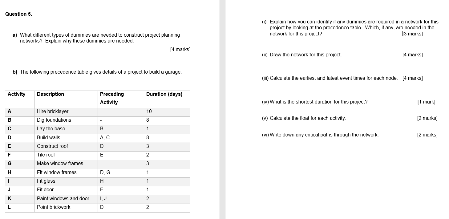 Please can you help me! Question 5. a) What different types of