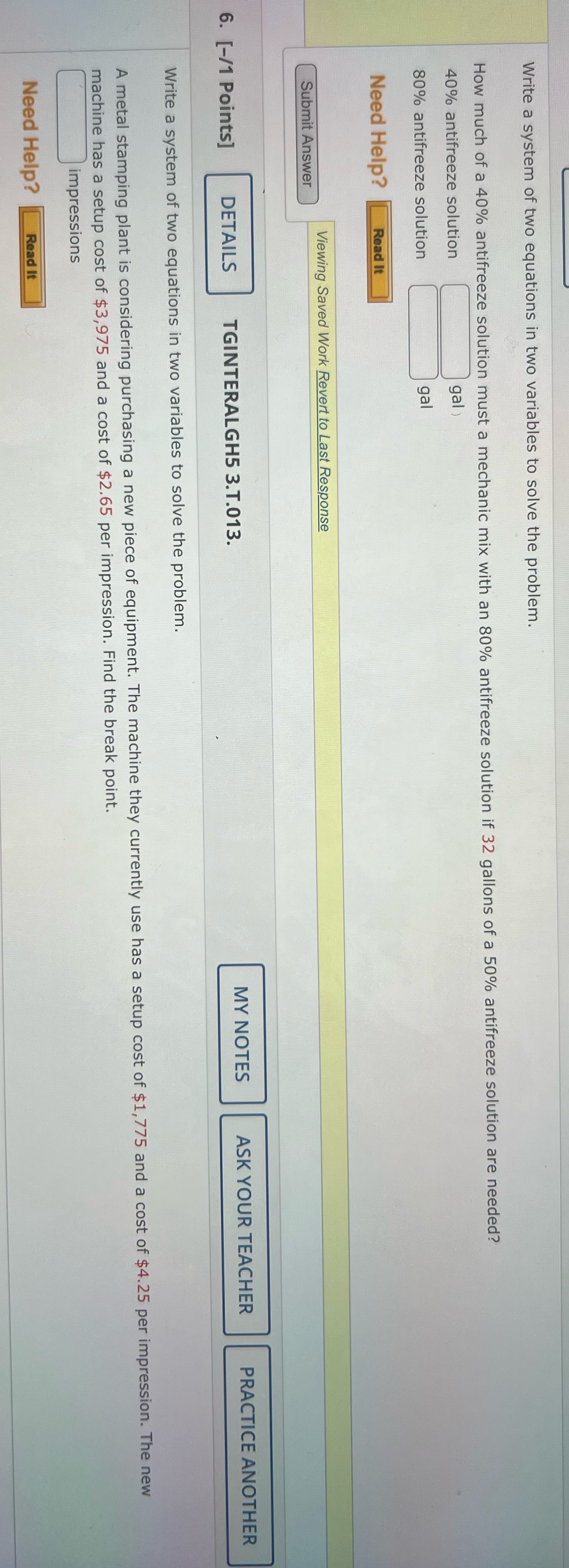 Write a system of two equations in two variables to solve