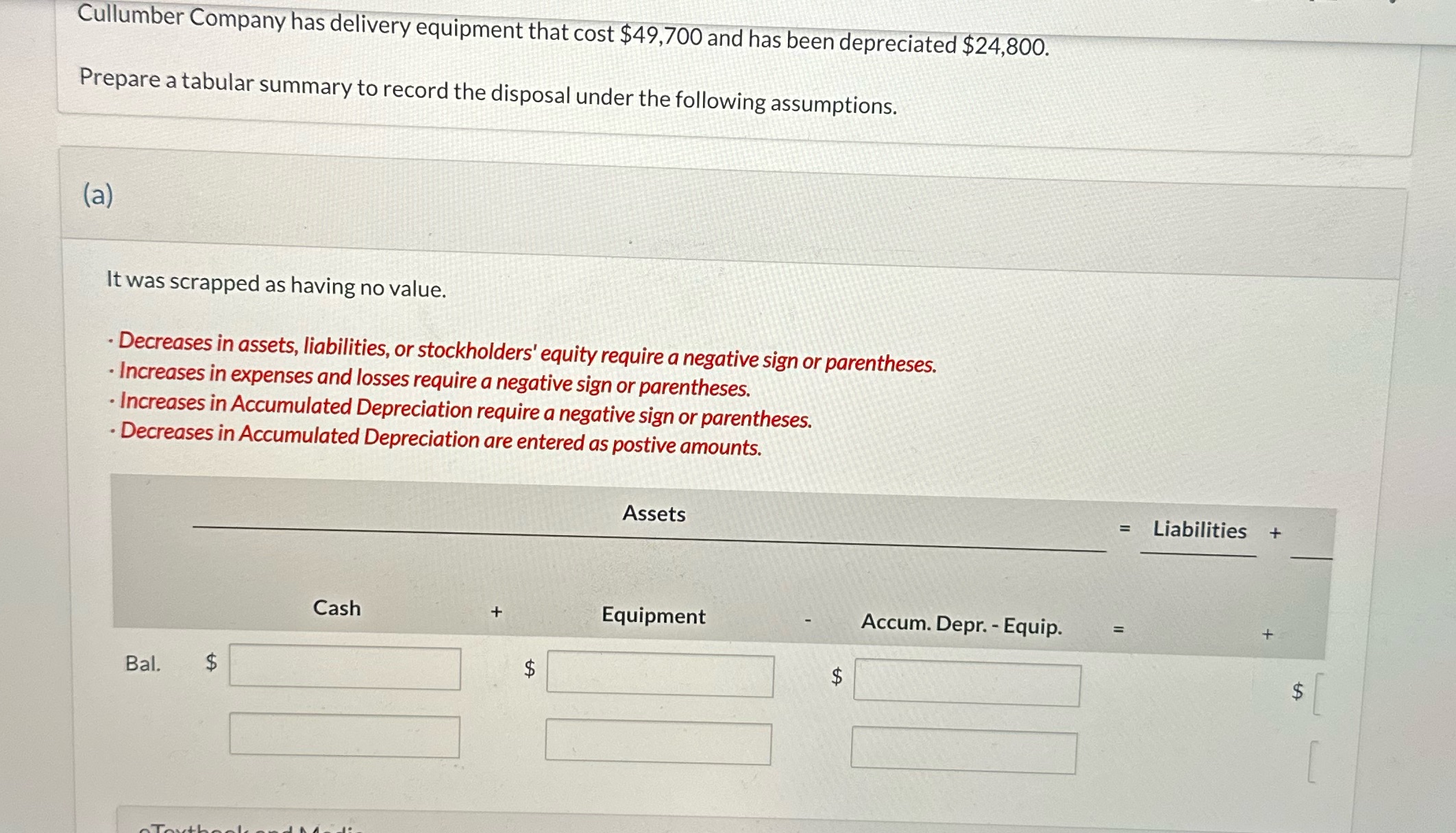 Please answer the boxes below the question. Cullumber Company has delivery equipment