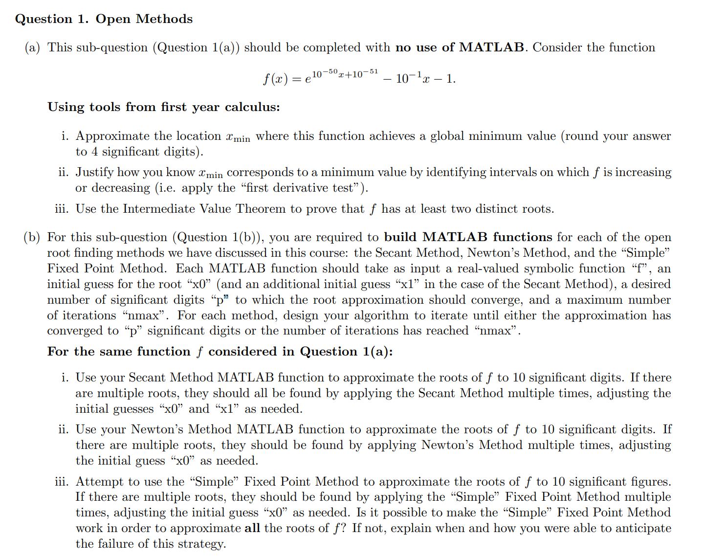  Question 1. Open Methods (a) This sub-question (Question 1(a)) should be