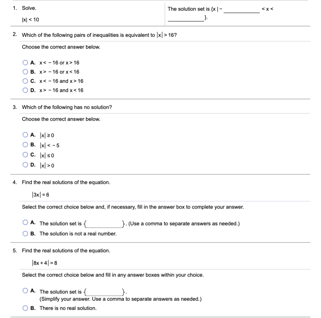  1. Solve. The solution set is {x |- 16? Choose the