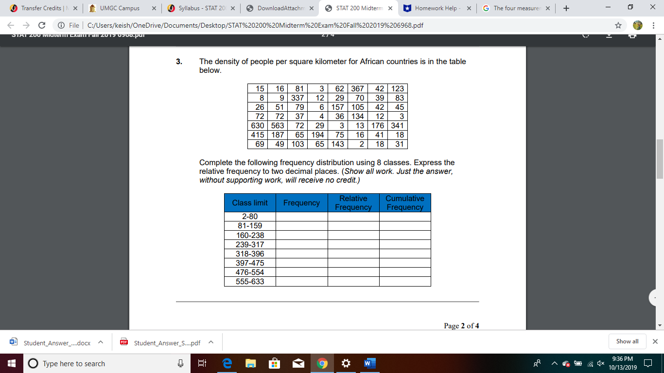 the problem is attached. please show work U Transfer Credits | N