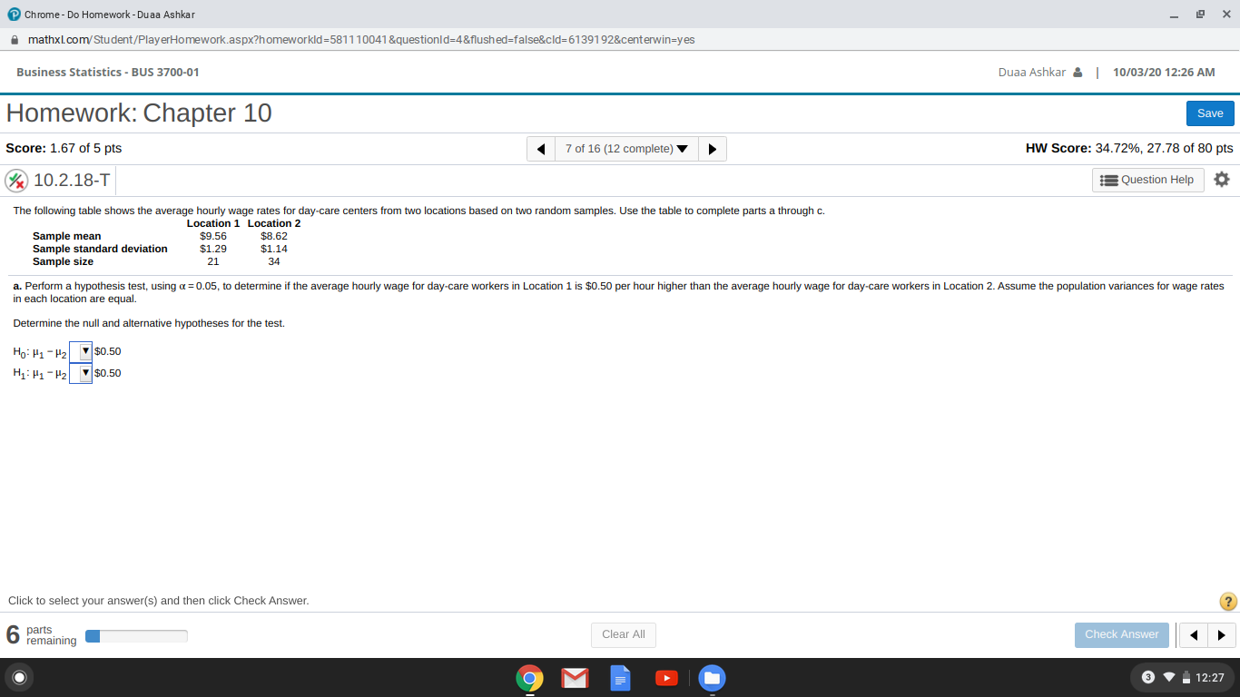 a. Determine the null and alternative hypotheses for the test.b. The test