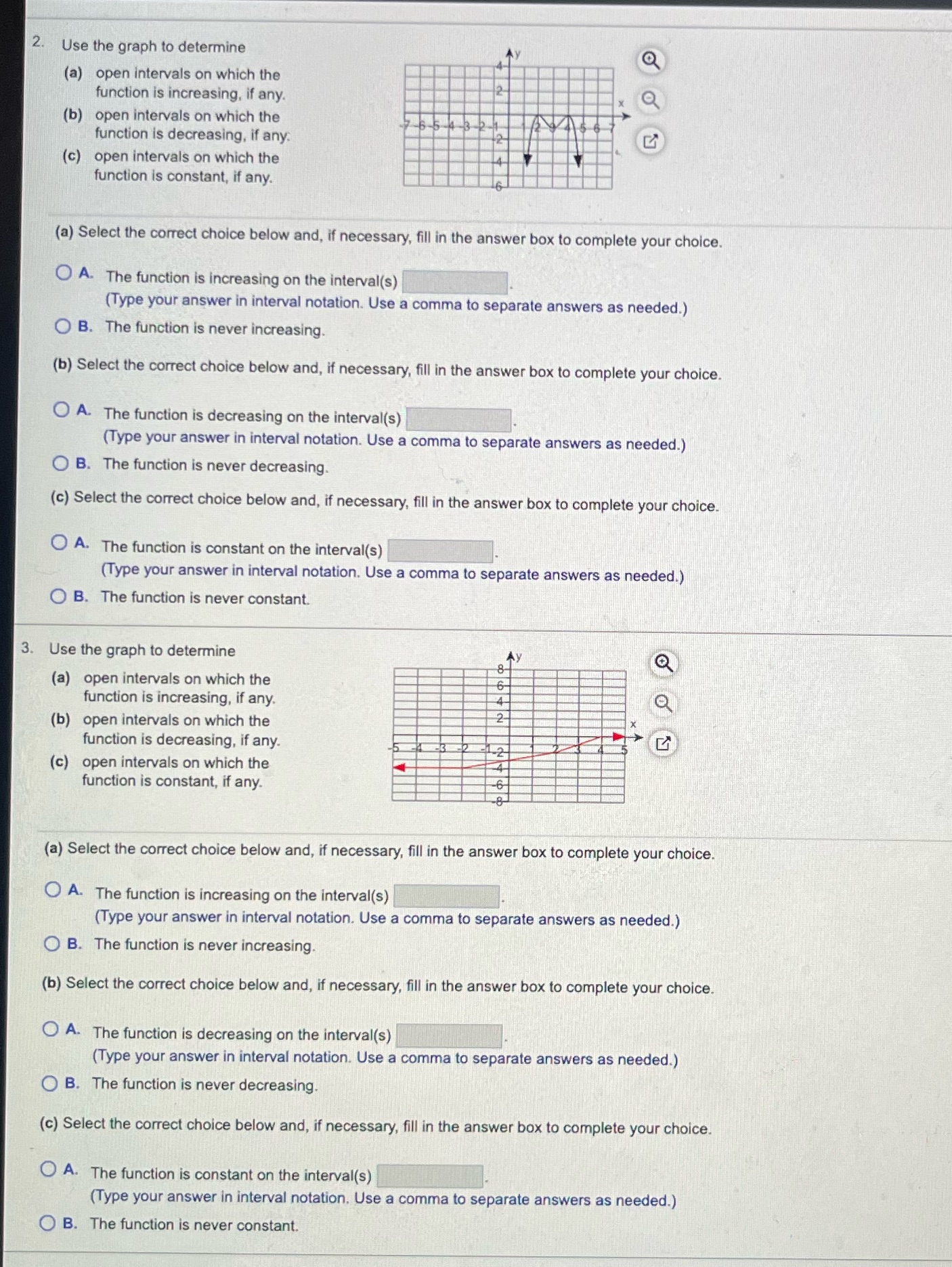 2. Use the graph to determine {a) open intervals on which